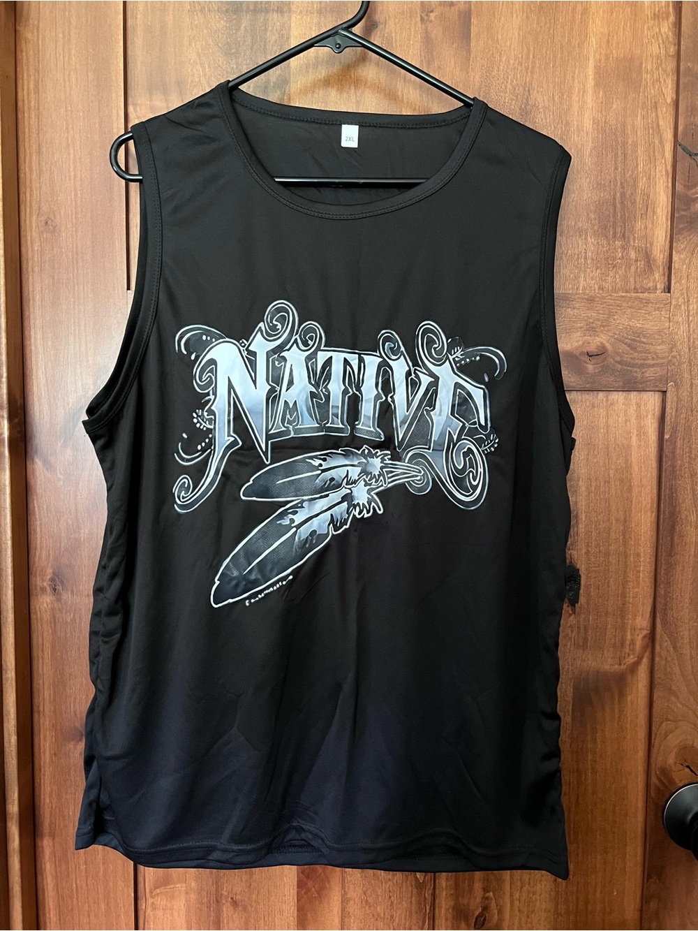 Native Black Graphic Tank Top with Feather Motif